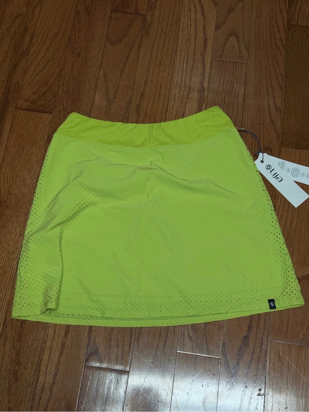 Lija Womens Starry Eyelet Lime Green Mesh Tennis Skirt Skort Pickleball Sz S NWT